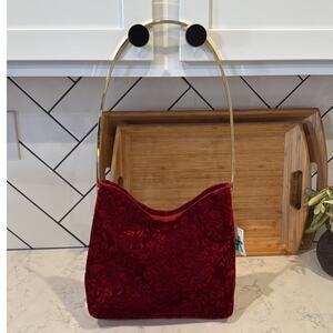 Daniel Ames red velvet floral brocade gold tone shoulder strap old Hollywood